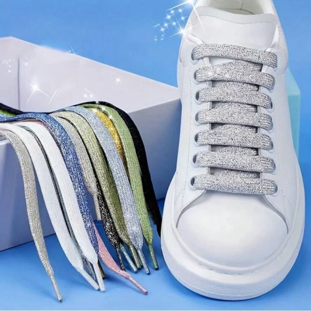 Silver metallic shoe laces 76